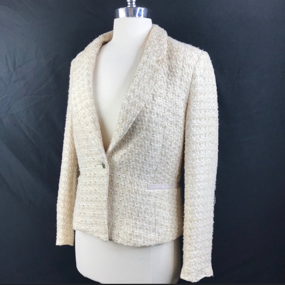H&M cream beige gold metallic tweed blazer